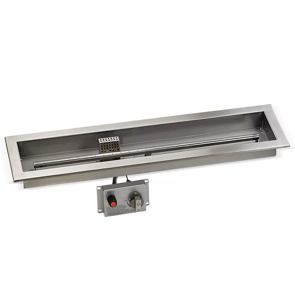 30″ x 6″ Stainless Steel Linear Drop-in Fire Pit Pan With Electric Ignition System kit, CSA Certified