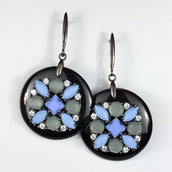 Black Emamel & Colored Stones Earrings