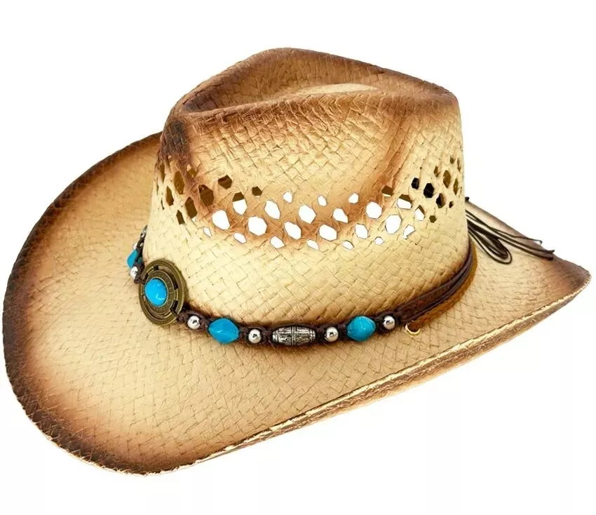 Buy 4 Store Brown Beaded Straw Hat 08993