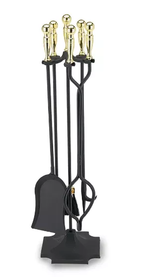 Concord Fireplace Tool Set In Black & Polished Brass