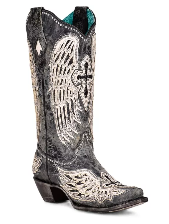 Corral Boots A4232 Black Cross And Wings Overlay