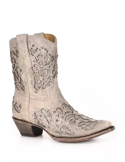 Corral Boots White Glitter Ankle A3550