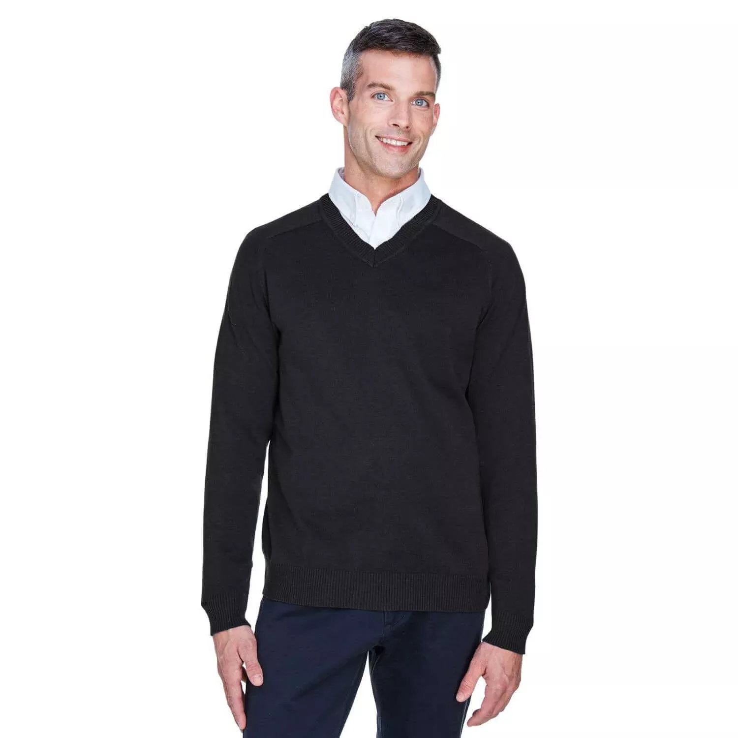 Custom Logo Devon & Jones Men's V-Neck Sweater- Mens