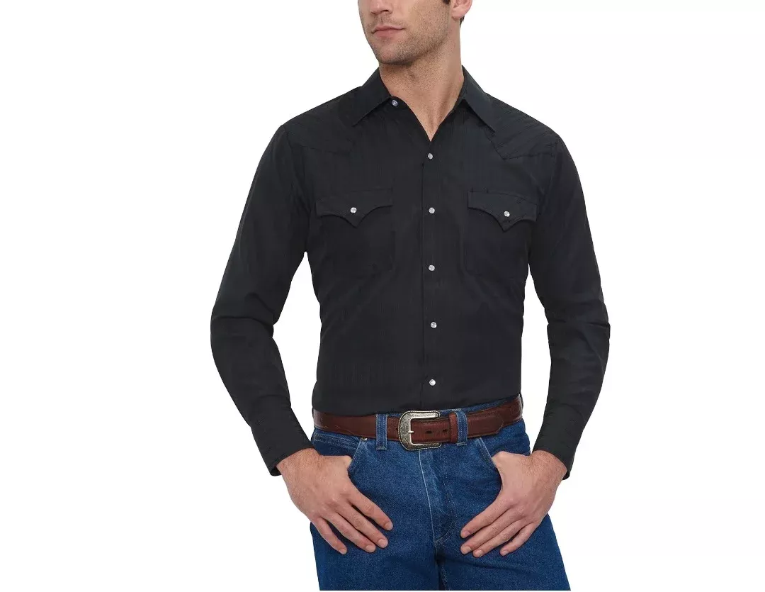 Ely & Walker Long Sleeve Solid Tone on Tone Black 15201934