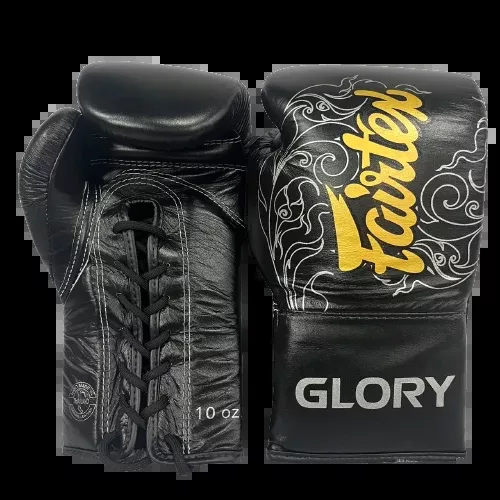 Fairtex BGLG3 Lace Up Black Silver Boxing Gloves