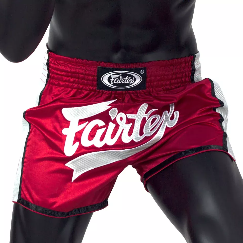 Fairtex BS1704 Red-White Slim Cut Muay Thai Shorts