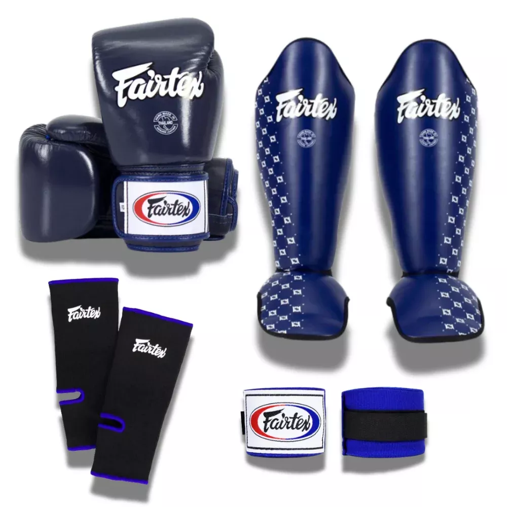 Fairtex Full Sparring Set, Blue – Gloves, Shins, Wraps