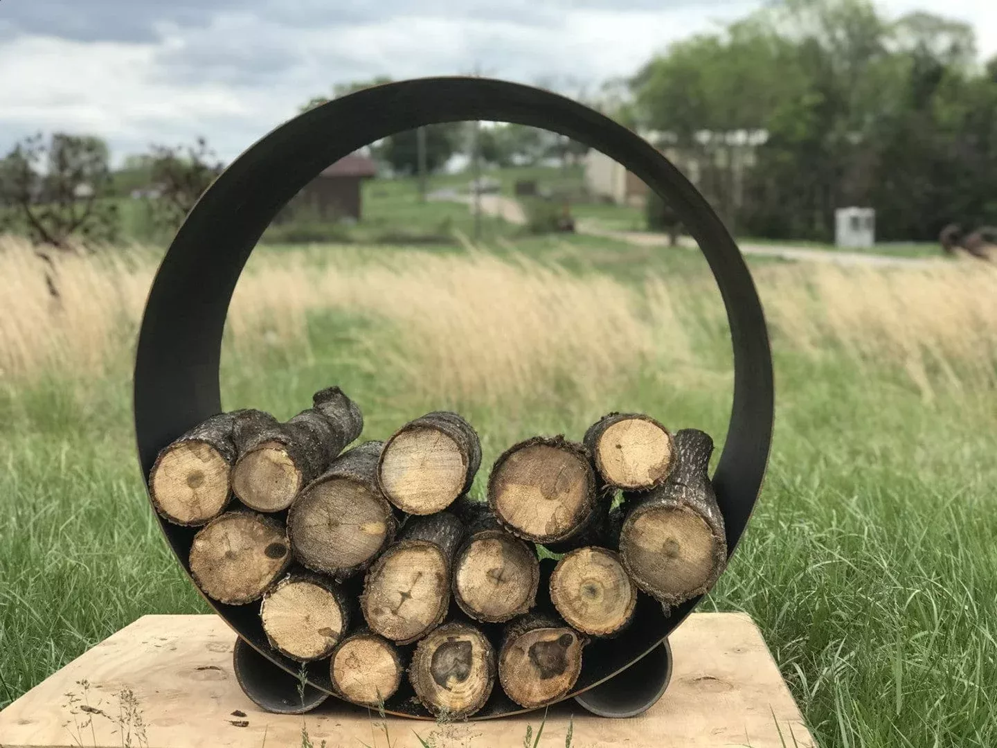 Fire Pit Art 38-inch The Orbit - Round Steel Log Rack