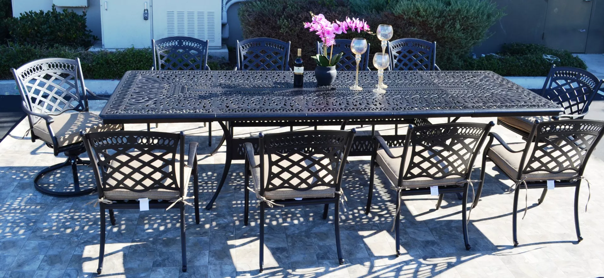 KB St. Augustine 11 Piece Dining Set: 2 Swivel Rocker Dining Chairs, 8 Dining Chairs, 1 Rectangular Extension Dining Table 48"x132" - 8-LD1571-1 + 2-LD1571-11 + LD777EC-48X84-132