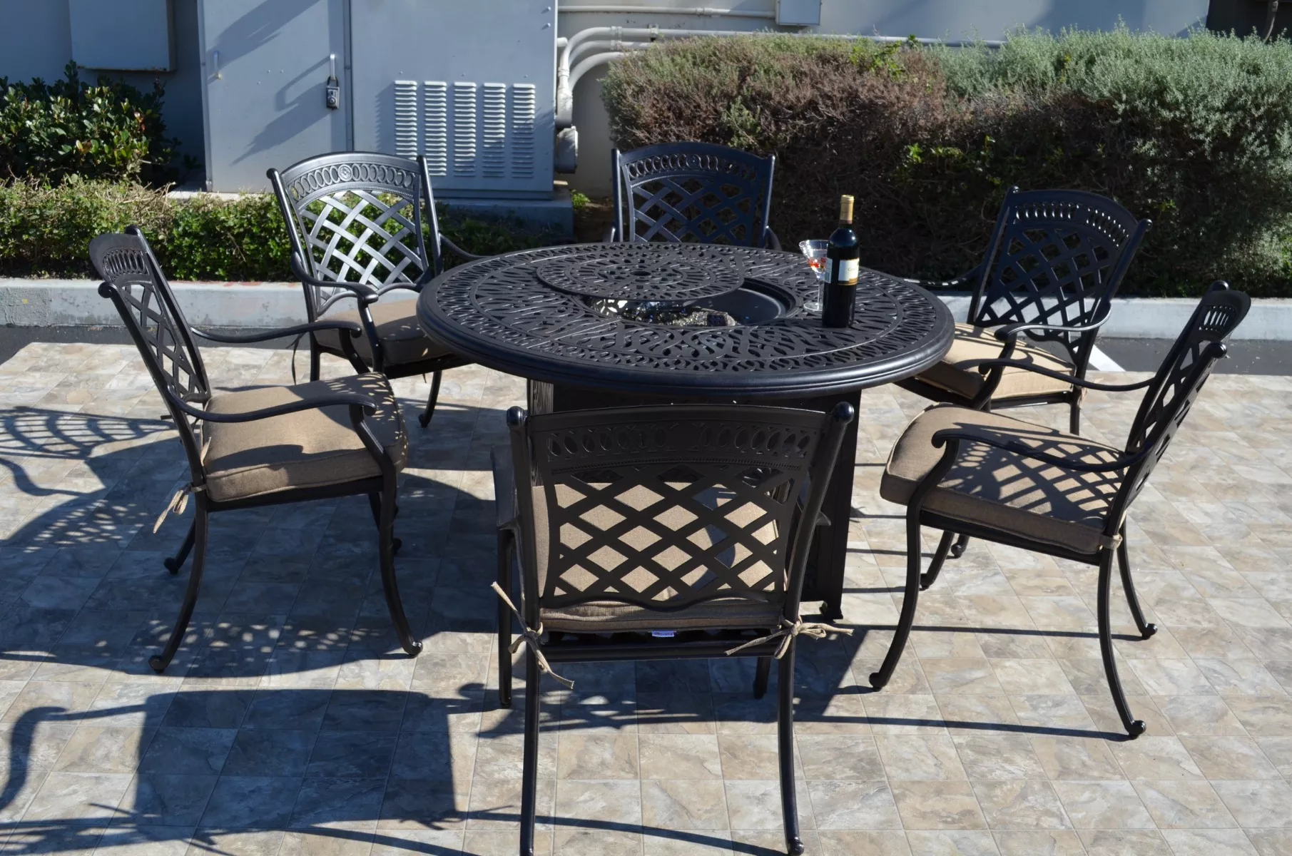 KB St. Augustine 7 Piece Dining Set:6 Dining Chairs, 1 Round Dining Propane Firepit Table 52" - 6-LD1571-1 + LD777ASF-52