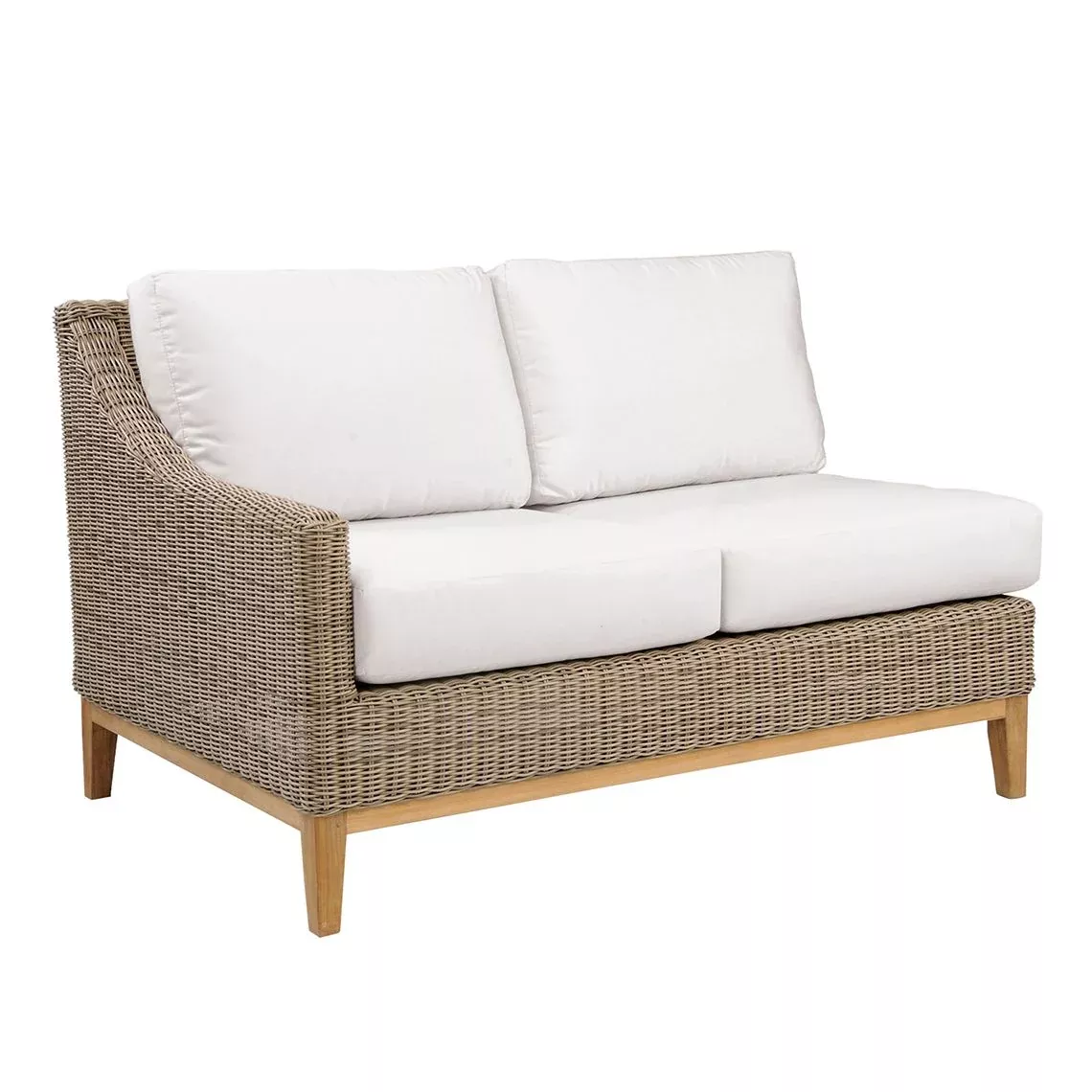 Kingsley Bate Frances Willow Wicker and Teak Sectional Left-Arm-Facing Settee