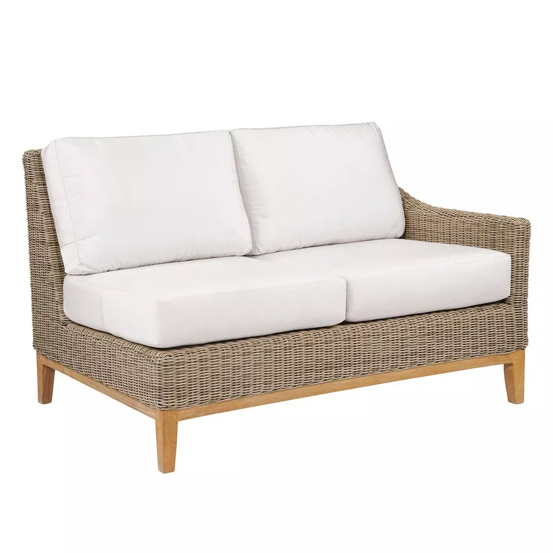 Kingsley Bate Frances Willow Wicker and Teak Sectional Right-Arm-Facing Settee