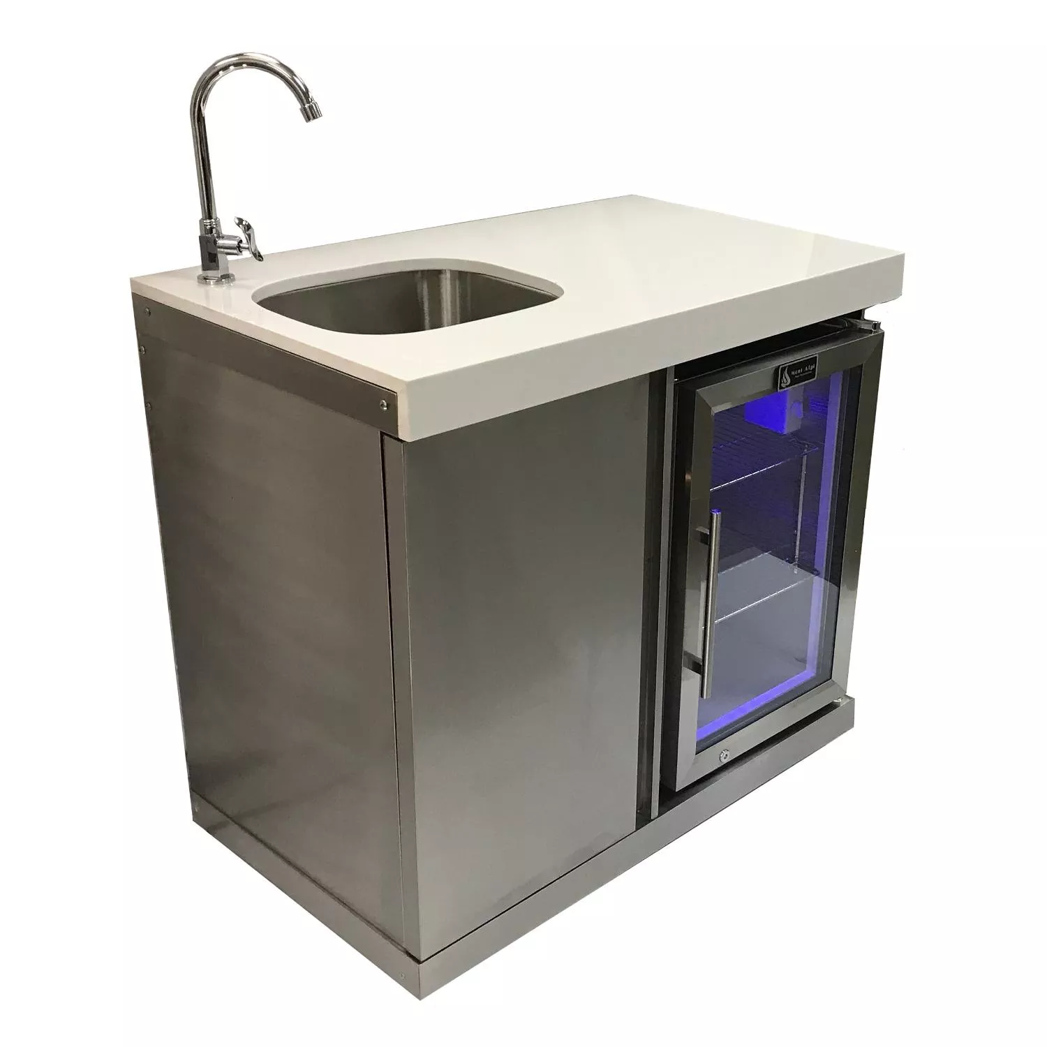 Mont Alpi Beverage Center Cabinet Module W/ Sink & 2.6 Cu. Ft. Outdoor Refrigerator - Stainless Steel - MASF