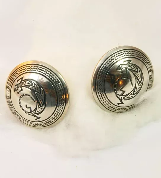 Native American Handmade Signed Sterling Spinning Lizard Earrings