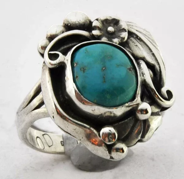Native American Handmade Sterling Silver/w Gold & Turquoise Ring