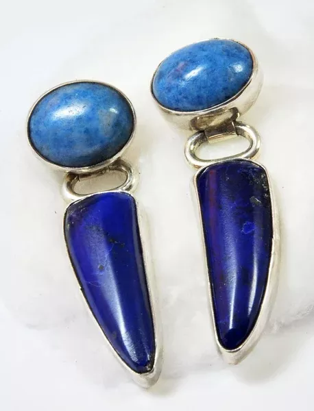 Native American Sterling Lapis and Denim Lapis Earrings