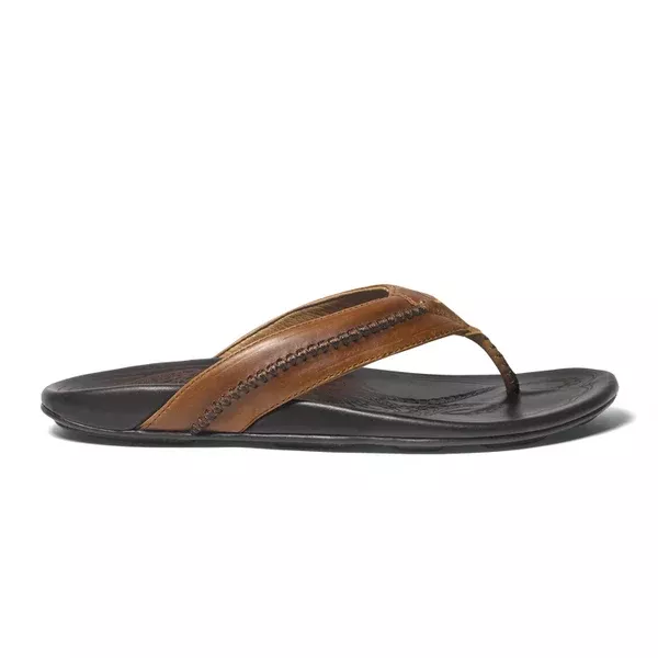 OluKai Men's Mea Ola Leather Sandal/Tan Dk Java