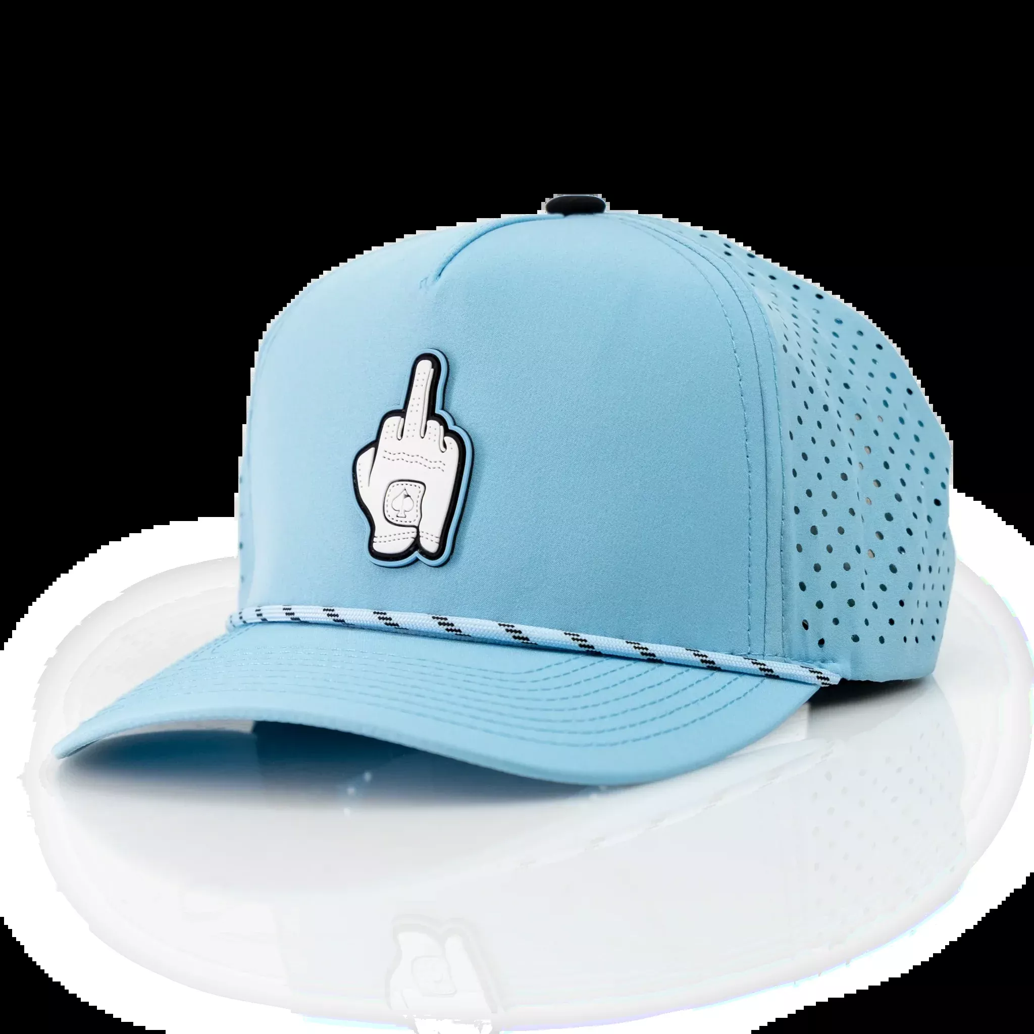 Pins And Aces Middle Finger Perforated Rope Hat - Baby Blue