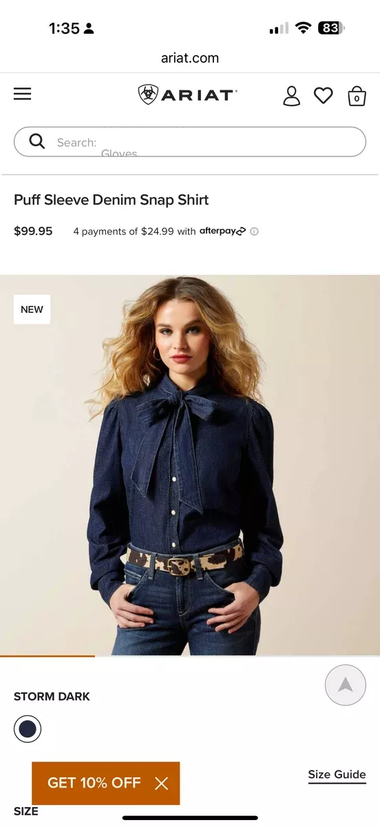 Puff Sleeve Denim Snap Shirt