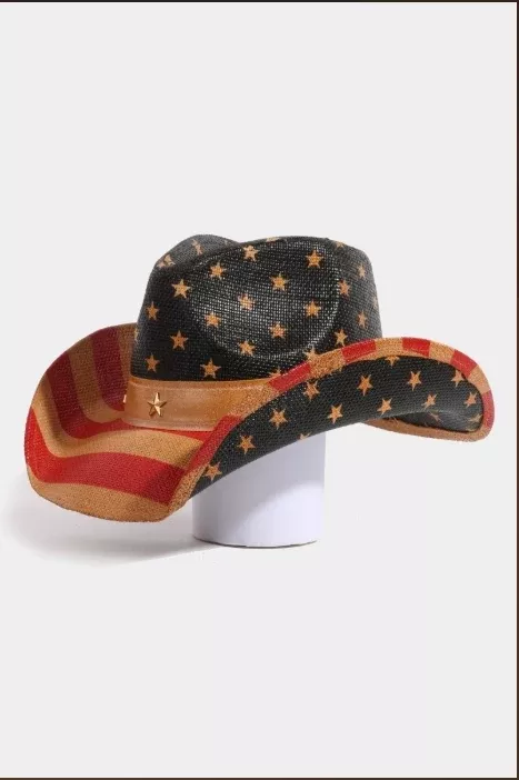 USA Flag Cowboy Hat With Studded Stars