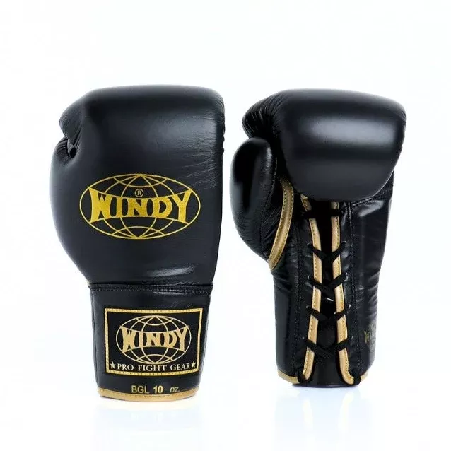 Windy [BGL] Lace Up Boxing Gloves Black/Gold