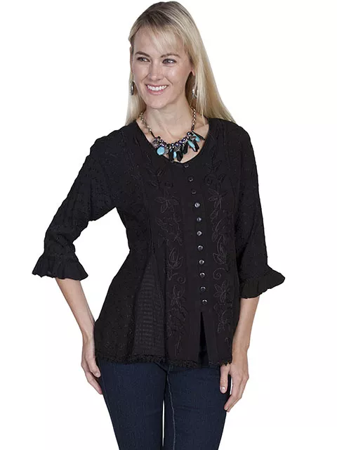 Women's Scully Black Button Front HC67
